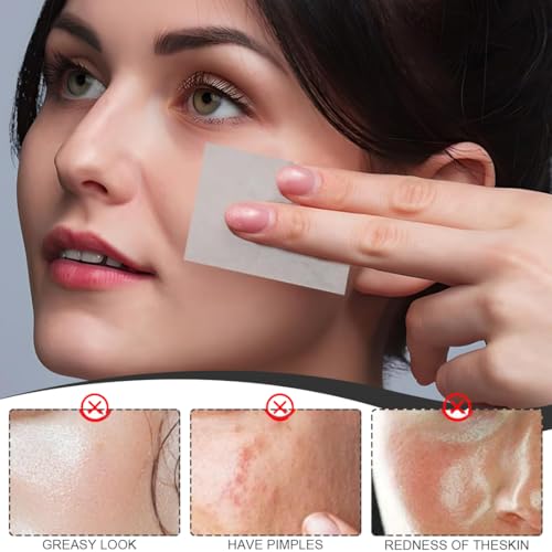 KEQAR 400Pcs Löschpapier Oil Control Paper + 1 Spiegel + 1 Puderquaste, Blotting Paper Gesicht Kontrolle Von Glanz und Sebum, Für Alle Hauttypen, Für Ein Mattes Finish