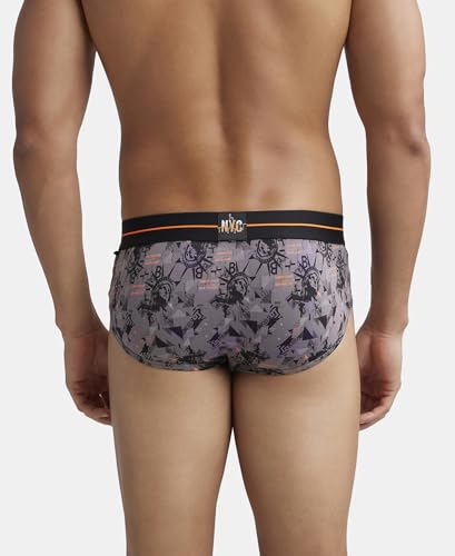 Image of Jockey Men's Super Combed Cotton Elastane Stretch Printed Brief with Ultrasoft Waistband NY01 Black M