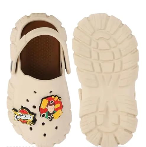 Image of GIMME ! Little Monkey, Toddler Clogs Slippers, 12 Months to 6 Years, Baby Boy, Waterproof, Lightweight, Cute Cartoon Fun Charms, Beige, Non-Slip Sole