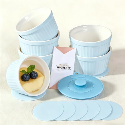 Highkit Ramequin Creme Brulee Lot de 6, 200 ml Moules à Soufflé en Porcelaine, Ramequins Individuels pour Pudding, Crème Glacée, Sauce, Ramequin Dessert...