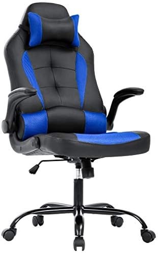 BestOffice | Gaming Chair | Blue | PU Leather | with Lumbar Support | Ergonomic Racing Style Desk Chair with Recline, Padded Armrests, Headrest, Swivel & Caster Wheels | for Gamers, Home, Office