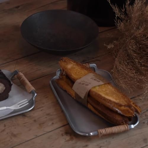 Plateau de Service en Aluminium à la Main Vintage, Plaque de gâteau et Desert rétro pour la fête,160 * 180mm