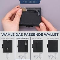 VON HEESEN Slim Wallet mit Münzfach & RFID Schutz - kleine Geldbörse Herren & Damen - Echtleder Kartenetui Geldbeutel für Männer & Frauen Portmonee - Kreditkartenetui Portemonnaie Schwarz – Ansicht 3