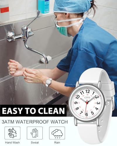 Image of CIVO Nurse Watches for Women Men: Analog Waterproof Watch with Second Hand Easy-Read Dial - Gifts for Nurses Doctors Medical Student