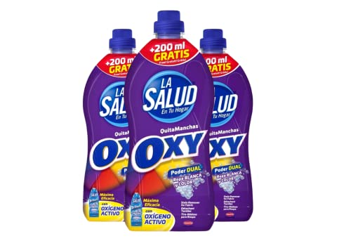 FAMILYCOM. Pack 3 Oxy Dual Quitamanchas La Salud 1,5L. Pack Limpieza Hogar. Quita manchas para la ropa.