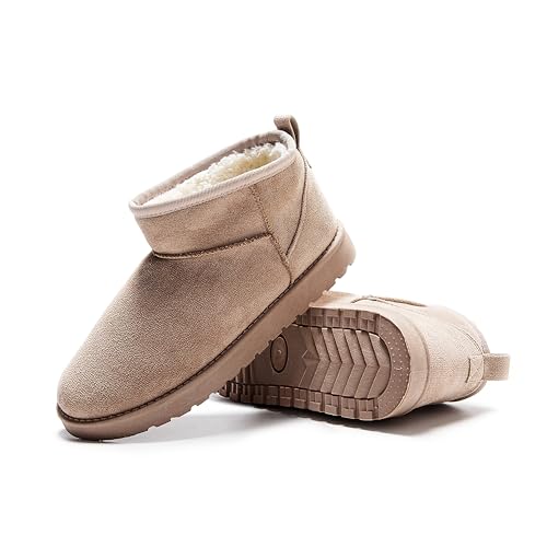 Image of Women’s Suede-Effect Ankle Boots, Warm Fleece-Lined Slip-On Winter Booties with Cushioned Insole and Non-Slip Sole (MOCHA, One Size, Adult, Women, 6, Numeric, UK Footwear Size System, Medium)