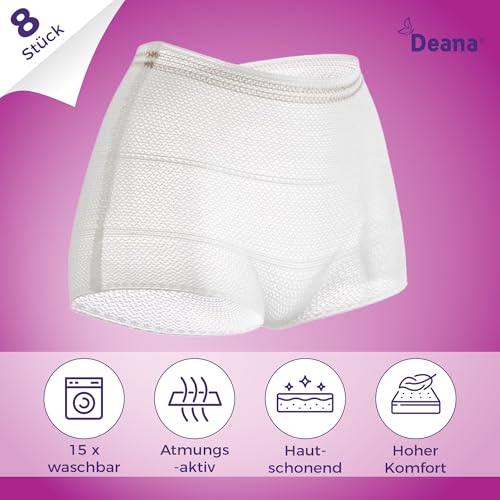 Deana® Wochenbett Unterwäsche | Made in EU | DERMATEST SEHR GUT | Öko-TEX | 8er-Set | Wöchnerinnen Slips zur Fixierung von Binden nach der Geburt | Wiederverwendbare Netzhöschen für Schwangere