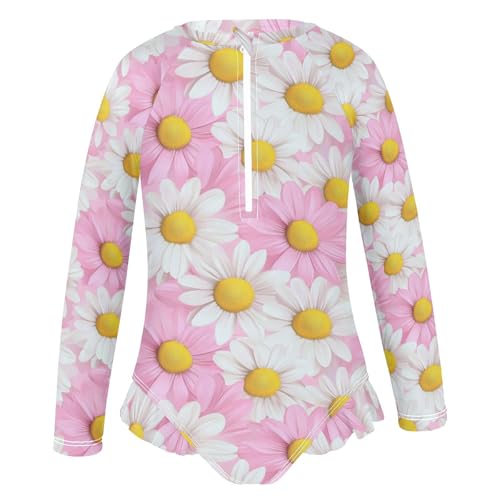 Girl Swimsuit Long Sleeve Sweet Daisy Valentines Rash Guard Swimsuits Sun Protection Kids Bathing Suit2