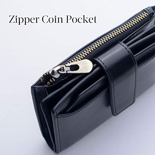Bveyzi Women's Small Leather Rfid Blocking Bifold Zipper Pocket Wallet Ladies Credit Card Slots Purse With Id Window(Black) #TOP3