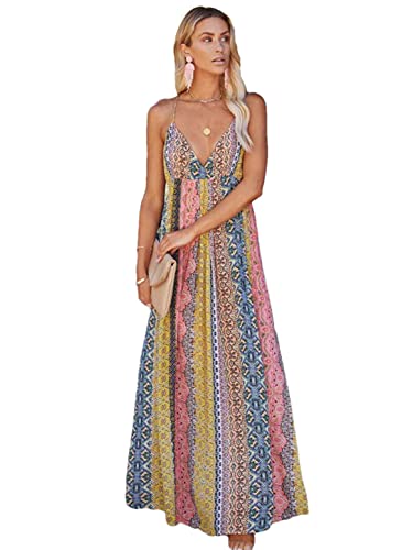 Robe bretelles spaghetti et col en V au style bohème estival M