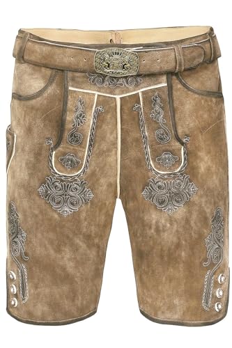 Edelnice Trachtenmode Kurze Wildbock Lederhose Vincent in Rehbraun mit edler Stickerei Gr. 44-64 (DE/NL/SE/PL, Numerisch, 64, Regular, Regular, Rehbraun)