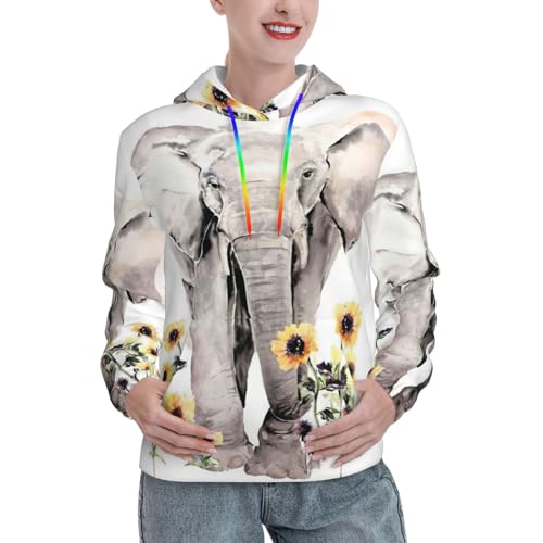 Sweat à capuche imprimé éléphant coupe ajustée pour femme EdWal