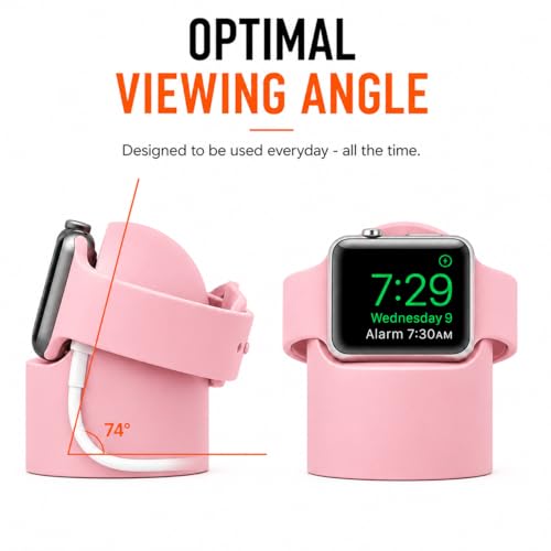 Image of Mizi Magnetic Charging Stand for Apple Watch Ultra 3 /2 /1 & Series 11 / to /1 /SE Silicone Wireless Charger Holder with Cable Management, Nightstand Mode Support, Portable Desk & Bedside Dock - Pink