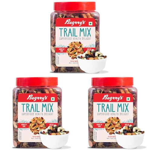 Image of Bagrry's Trail Mix 1kg | 7 in 1 Superfoods | California Almond | Cashews | Cranberries | Dates | Pumpkin Seeds | Green & Black Raisins | High Protein | Fibre-Rich | Oil-Free | Non-Salted | Healthy Snack for Anytime Energy | Dry fruit mix | Mix nuts | Resusable jar