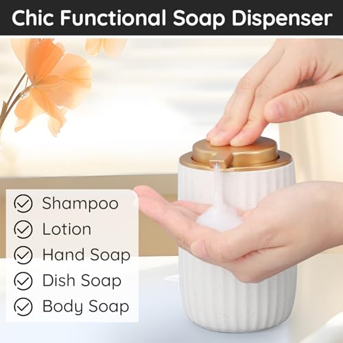 Image of Segbeauty Ceramic Liquid Soap Dispenser, 10.8oz White Lotion Soap Dispenser with Golden Pump, 320ml Refillable Decorative Pump Bottle Bathroom Countertop Bottles Kitchen Bottle for Creams Containers