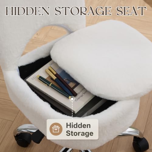 RUCUKEN Home Office Chair Fold Swivel Vanity Chair with Storage Back Wheel - 3
