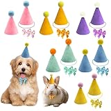 12 Pcs Colorful Mini Party Hats for Stuffed Animals, Birthday Party Felt Cone Hat with Bow Tie for Cat Dolls Dog Rabbit Puppies Birthday Party Decorations (12 Pc+Bow)
