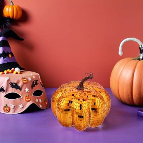 Calabaza artificial de espejo decorativa de mesa para Halloween y Accion de Gracias vidrio 8