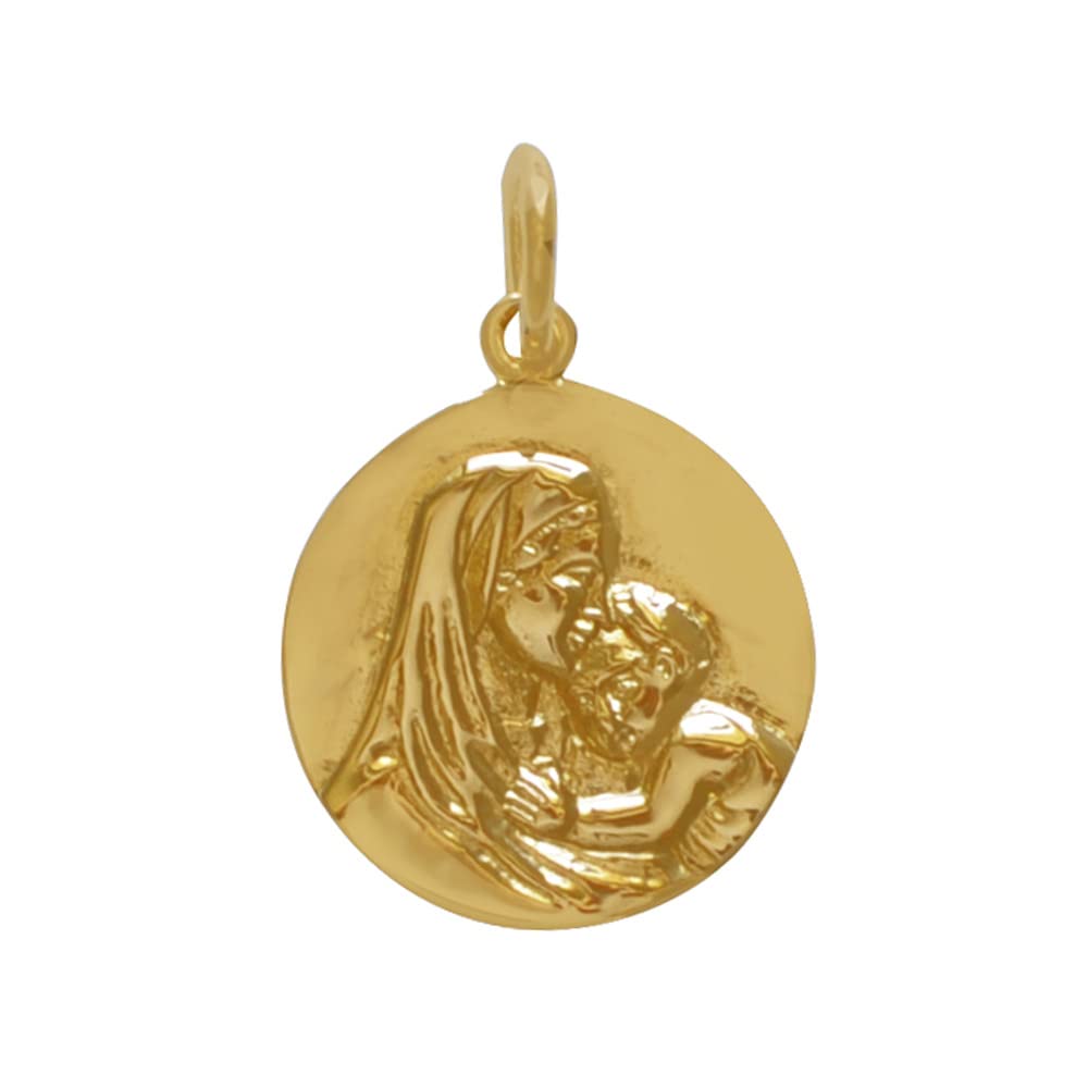 LES POULETTES BIJOUX - Pendentif Plaqué Or Médaille Ronde Vierge à l'Enfant