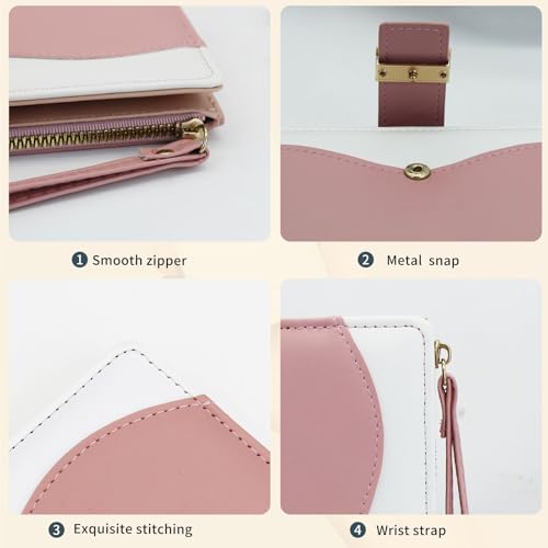 Womens Wallet, Large Capacity Bifold PU Leather Credit Card Holder Zipper Ladies Wallet with Multi Card Slots (Pink)3