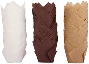 Dokpav 150PCS Tulip Muffin Cases, Tulip Cupcake Liner, Muffin Baking Cupcake Liners Holder, Oil-Proof Cupcake Liners Paper, Cupcake Paper Wrappers for Weddings, Birthdays, Parties(White, Brown, Beige)