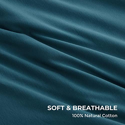 Veeyoo Twin Duvet Cover Cotton - 100% Washed Cotton Duvet Cover Set With Zipper Closure, Extra Soft Breathable Comforter Cover (1 Teal Duvet Cover, 1 Pillowcase) #TOP2