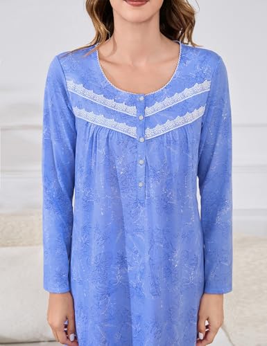 Image of IZZY + TOBY Nightgowns for Women Long Sleeve Soft Cotton Long Warm Nightdress Kintted Night Gown