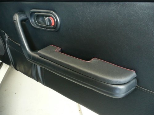 RedlineGoods Padded Door armrest Covers Compatible with Mazda Miata NA 1990-97. Tailor Made - not Universal. Genuine top-Grade Italian Black Leather with Blue Thread