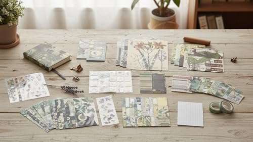Image of Paper Vintage Aesthetic Scrapbook Kit(346Pcs) Scrapbooking Supplies Kit with Bullet Junk Journal,Stationery,A6 Grid Notebook Journaling Gift for Girl (Nature), Multi Color
