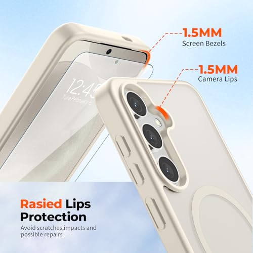 Image of SUPFINE Magnetic for Samsung Galaxy S24 Case / S25 Case with Screen Protector, (Built-in Magnets) (Military Grade Drop Protection) Slim Translucent Shockproof Phone Case,Stone