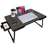 Lap Desk for Laptop, Lap Desk with Cup Holder, Home Office Lap Desk with Device Ledge, Portable Laptop Serving Tray with Foldable Legs for Eating Working Writing Gaming Drawing on Bed (Black)
