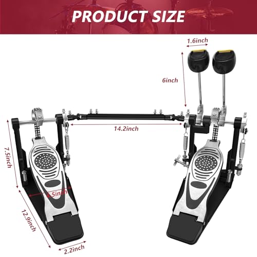 Azeam Bass Drum Pedal,Double Bass Drum Pedal Mount Double Chain Drive Foot Percussion Hardware Kick Drum Kit Pedals Step On Hammer Adj. Beater Head Bass Pedal For Drum Set  thumb #6