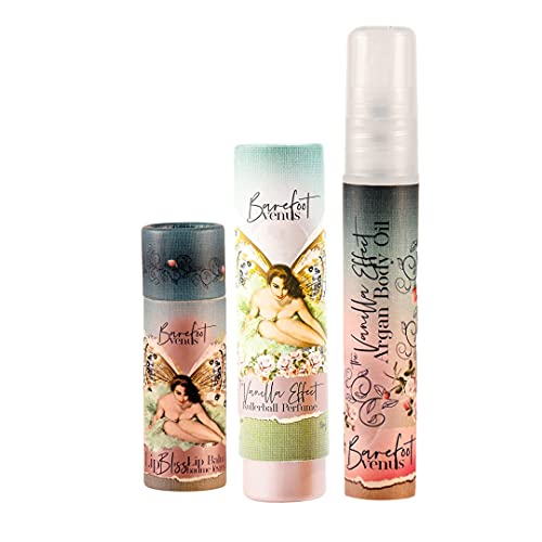 Barefoot Venus Mini Argan Body Oil, Rollerball Perfume, Lip Balm Set (Vanilla Effect)