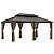 EAGLE PEAK 12x18 Hardtop Gazebo, Galvanized Steel Double Roof with Aluminum Frame, Outdoor Pavilion with Netting and Curtains for Patio, Deck, Lawn and Garden, Dark Brown/Tan