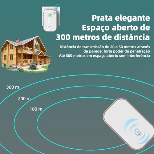ITAWINA Campainha Sem Fio para Casa Com Bateria, Fácil de Instalar, à Prova d'Água, Volume Ajustáve