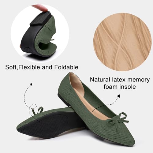 Image of TINGRISE Women's Flats Pointed Toe Bow Knit Ballet Shoes Comfortable Dressy Mesh Slip On Flat