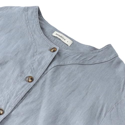 Image of Amazhiyu Women's 100% Linen Long Sleeve Button Up Crew Neck Lightweight Cardigan
