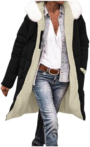Winter Coats for Women Fashion Fleece Lined Quilted Jacket Sherpa Warm down Parka Jackets with Detachable Fur Hood