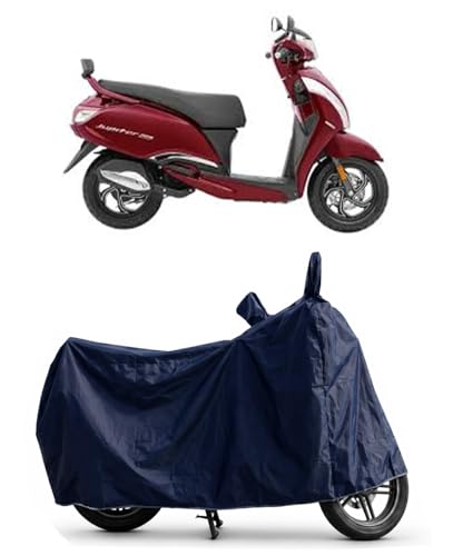 Image of Shield Heavy Duty Scooty Cover for Tvs Jupiter 125 | All-Season, Tear-Proof Fabric | with Side Mirror Pocket & Buckle Belt | Tvs Jupiter 125 Scooty Cover (Blue)
