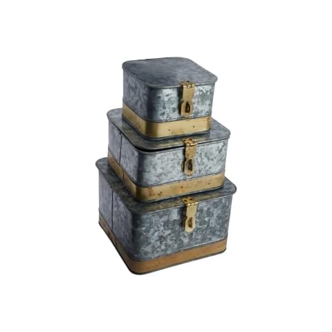 Creative Co-Op Decorative Galvanized Metal Boxes with Lids, Set of 3 Cover