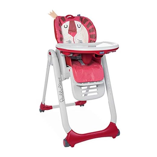 Chicco Polly2Start Trona y Hamaca para Bebés 0 Meses - 3 Años (15 kg), Trona Ajustable, Transformable y Compacta con 4 Ruedas, Respaldo Reclinable - Color Rojo León (Lion)