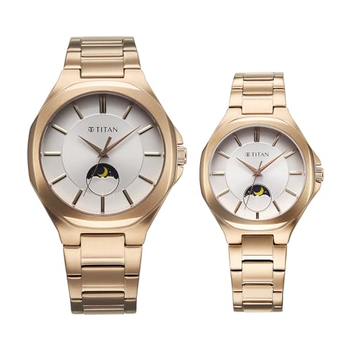 Image of Titan Modern Bandhan Quartz Analog Silver Dial Pair Watches - 9400994209WM01