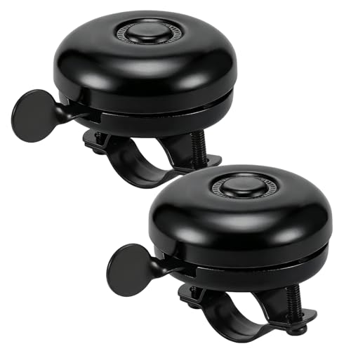 Set di 2 Timbre de Bicicleta Retro Clásico de Metal Robusto para Manillares de 2 a 2.5 cm, Resistente a Corrosión e Impermeable, para Adultos y Niños (Negro)