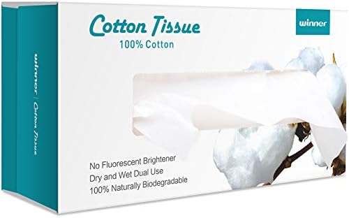 Winner Facial Cotton Tissue, 100% Soft Dry Wipes, Dry and Wet Use, Pure Cotton Wipe, Cleansing Face Towels for Sensitive Skin,100 Count