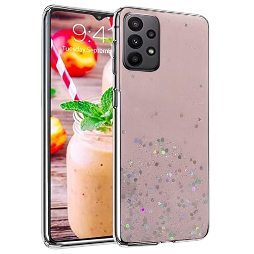 Image of VONZEE Glitter Case Compatible with Samsung Galaxy A23 5G /4G, Non Moving Glitter Stars Cover Soft TPU + Hard PC Bumper Bling Cover for Women Girls Protective Shockproof Phone Case (Pink)