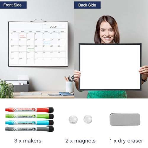 Image of TSJ OFFICE White Board Calendar - 12 X 16 Inches Magnetic Dry Erase Board Monthly Calendar, Double Sided Whiteboard with a Handle, to Do List Notepad for Office, Home, School, Black Aluminum Frame