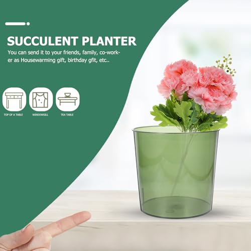 Image of HOMSFOU Transparent Anti-Drop Flower Bucket, Small Round Plastic Flower Holder, Ideal for Home, Office Decor, 6.53 X 6.53 X 6.14 Inch, Green