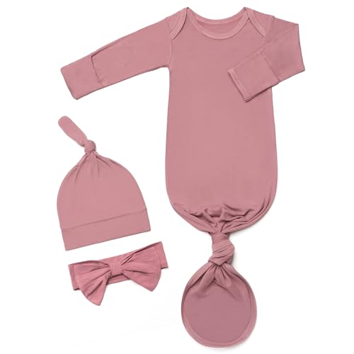 Image of Baby Knotted Gown, Baby Noah Knotted Gown for Newborn, Newborn Gown with Hat Set for Baby Boy Girl, Soft Baby Tie Gown, 0-3 M