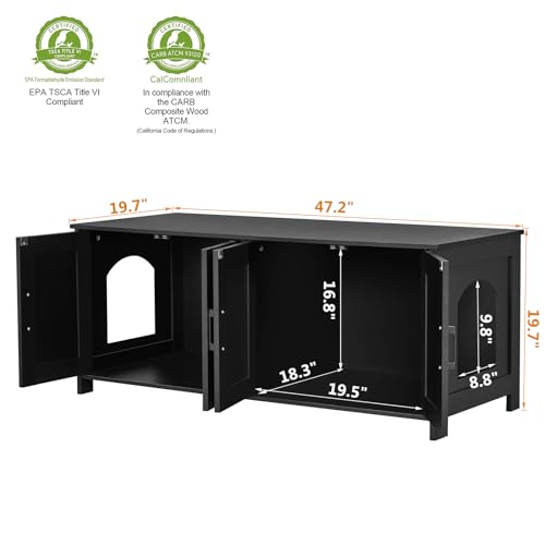 image for Homhedy Cat Litter Box Enclosure for 2 Cats, Litter Box Furniture Hidd