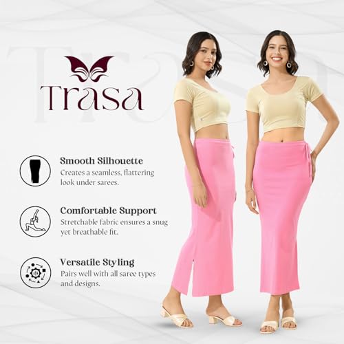 Image of TRASA Womens Saree Shapewear Petticoat, Cotton Lycra Petticoat, Skirts for Women, Shape Wear Dress for Saree